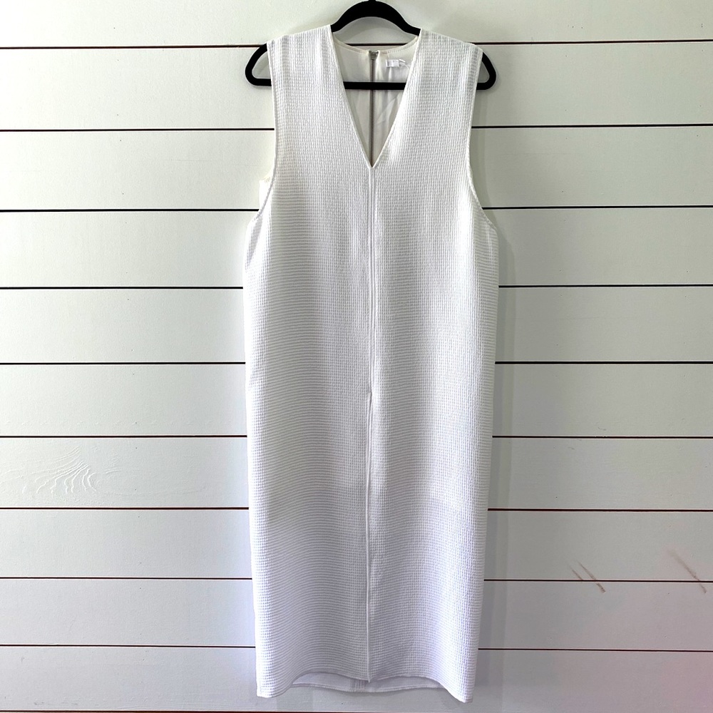 HELMUT LANG White Raze Drape Textured Midi Dress